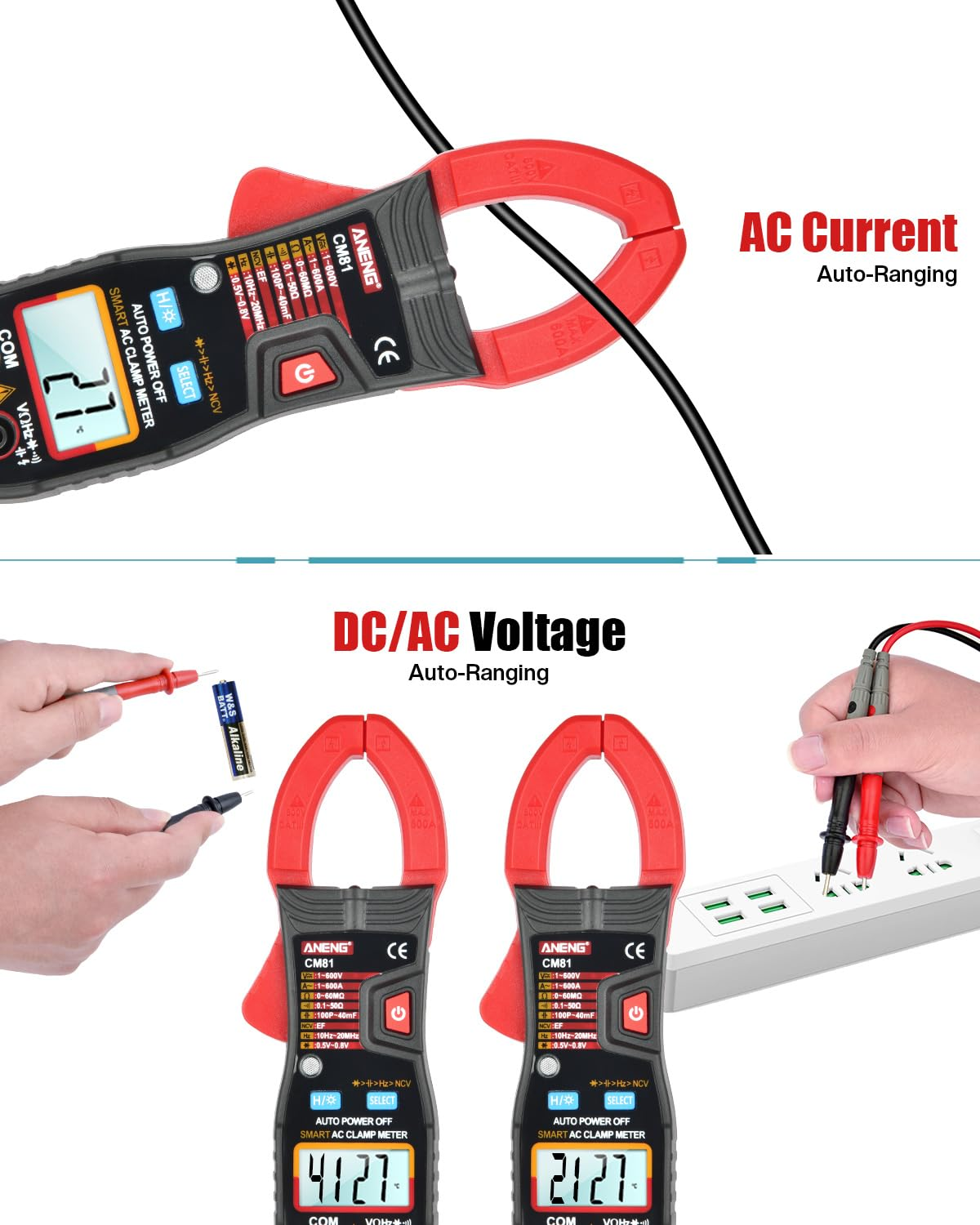 Digital Clamp Meter, Multimeter Voltage Tester Auto-Ranging 6000 Counts, Current Voltage Resistance Frequency Capacitance Temperature Diodes Continuity Duty-Cycle Tester Multimeter image number 2