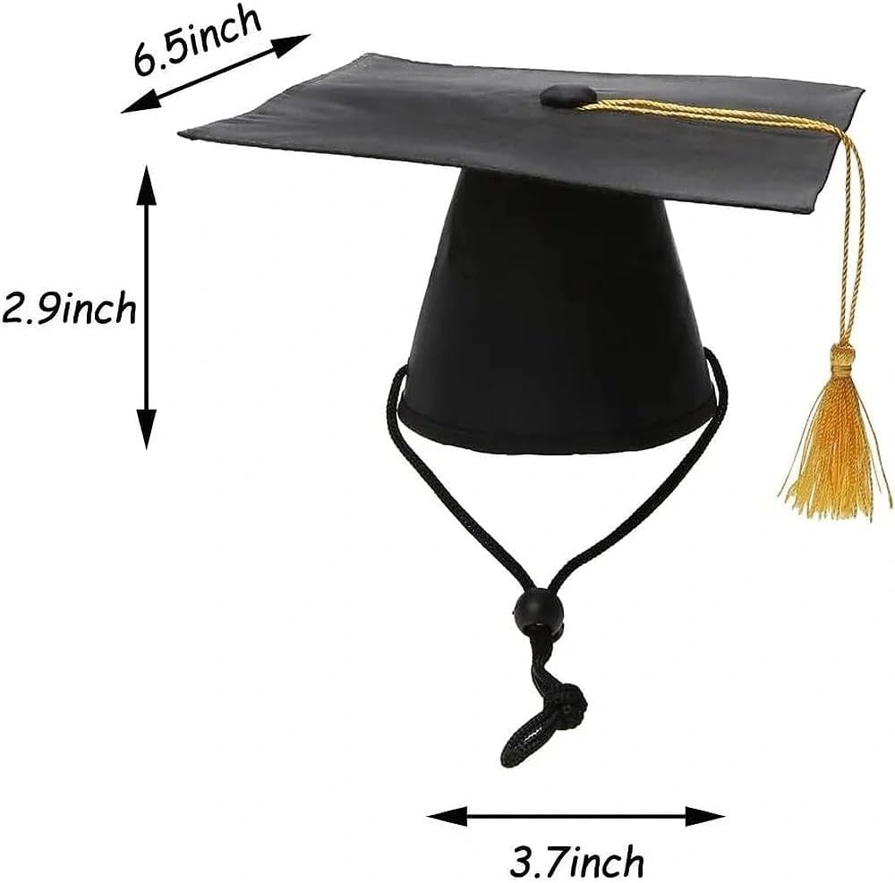 Pet Graduation Cap and Dog Hat Set with Bow Tie &ndash; Adjustable Black Cap with Yellow Tassel for Cats & Small Dogs, Graduation Costume Outfit &ndash; Ruibex image number 3