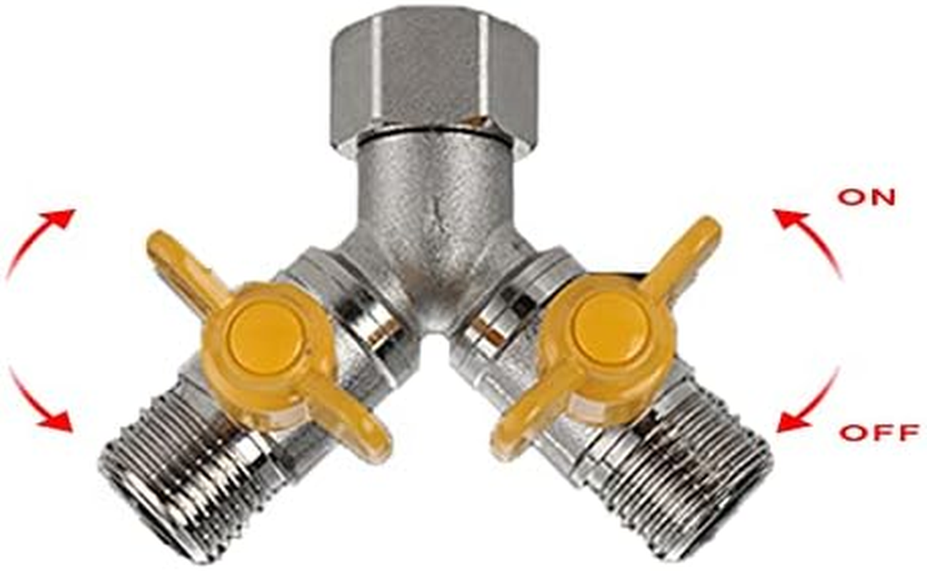 2 Way Brass Tap, Garden Hose Splitter, T Valve, 1/2" Two Way Brass Tap Garden Hose with 2PCS 1/2 Inch Brass Water Tap Connection for Irrigation System, Hose & Garden Equipment image number 5