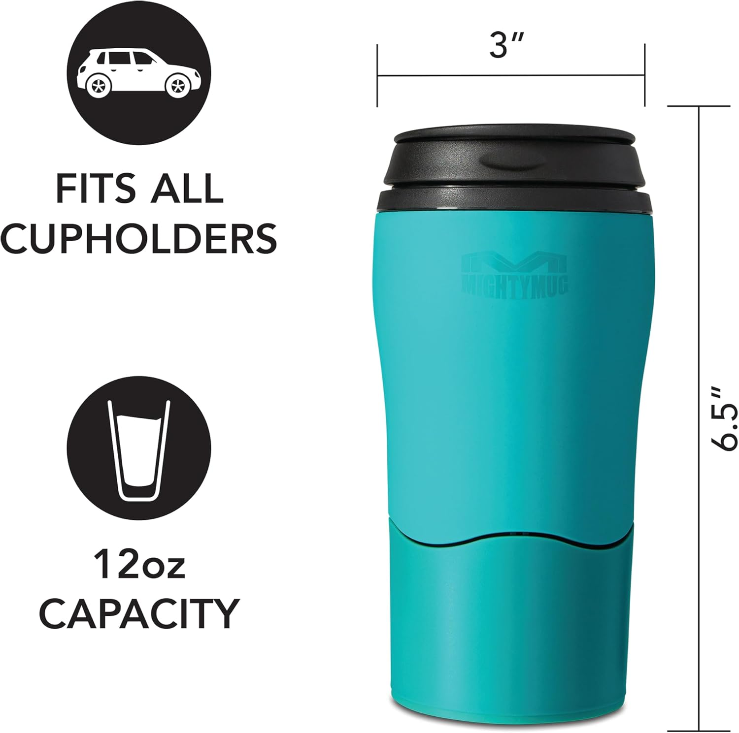 Mighty Mug Plastic Travel Mug, No Spill Double Wall Tumbler, Cold/Hot, Cup-Holder Friendly, Dishwasher Safe, (Teal, 12Oz) image number 4
