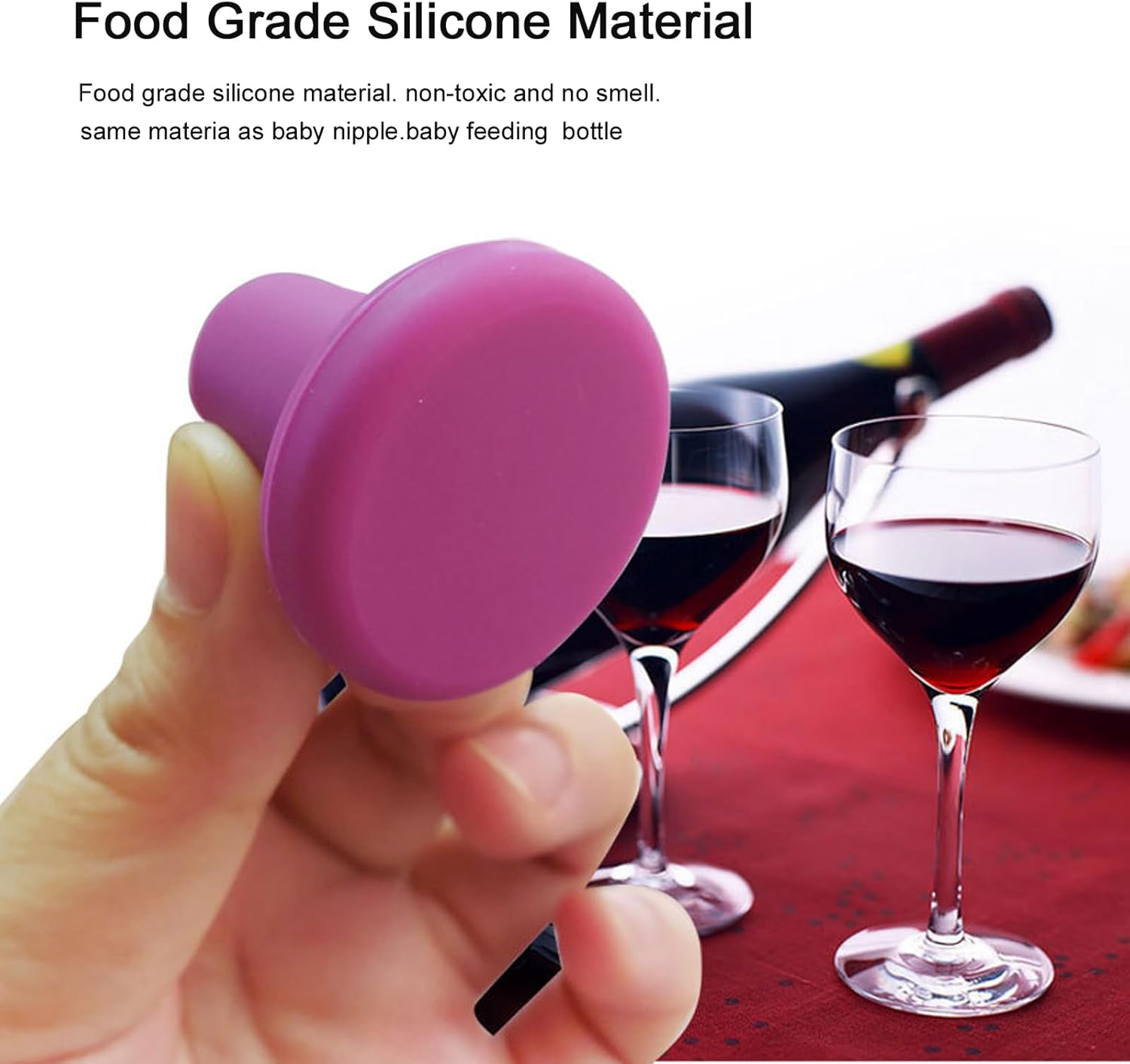 Reusable Wine Bottle Stoppers,Bottle Cover with Food Grade Silicone Wine Cap Sealer Stopper Wine Preserver Wine Accessories Beverage Bottle Stoppers, 6 Pack image number 5