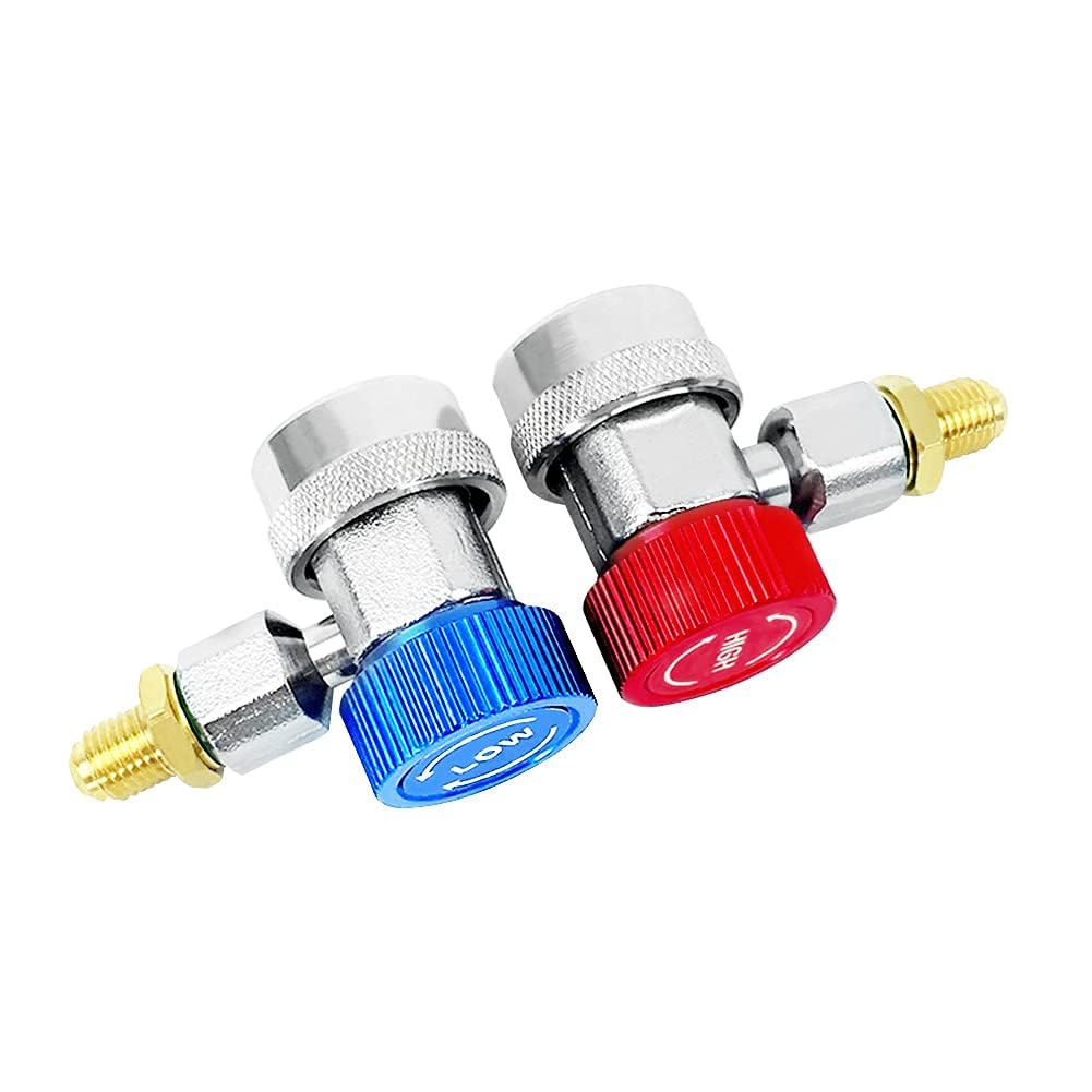 2PCS Car AC R134A Quick Connectors System Port Adapters Couplers Low High Set Conversion Kit for HVAC Auto Air Conditioning with Manifold Hose Gauge (1/4"-T Shape) image number 2