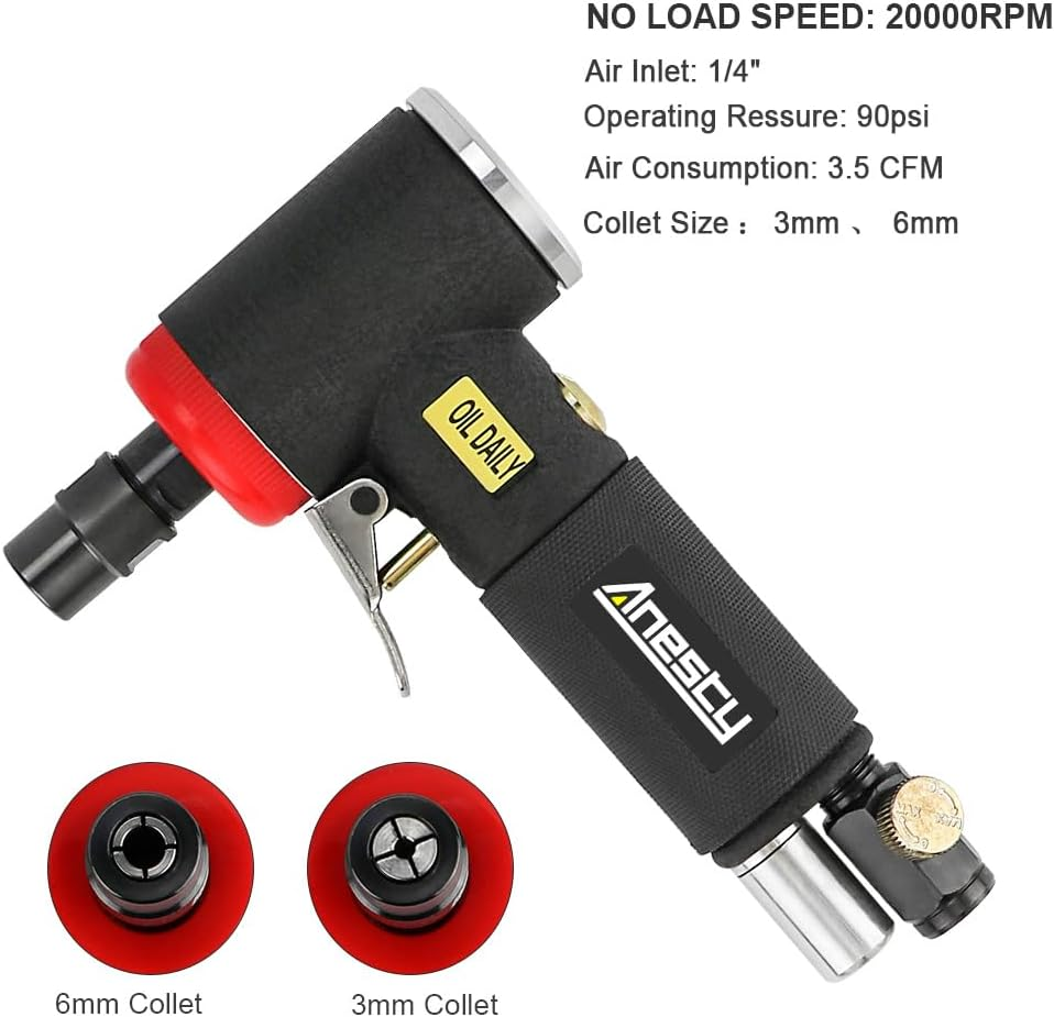 Mini Air Angle Die Grinder Kit, 1/4" Right Angle Air Die Grinder with 3Mm & 6Mm Collets & 20Pcs 2" Quick Change Discs Set, Mini Air Angle Sander Polisher Grinding Tool for Polish Grind Rust Removal image number 1