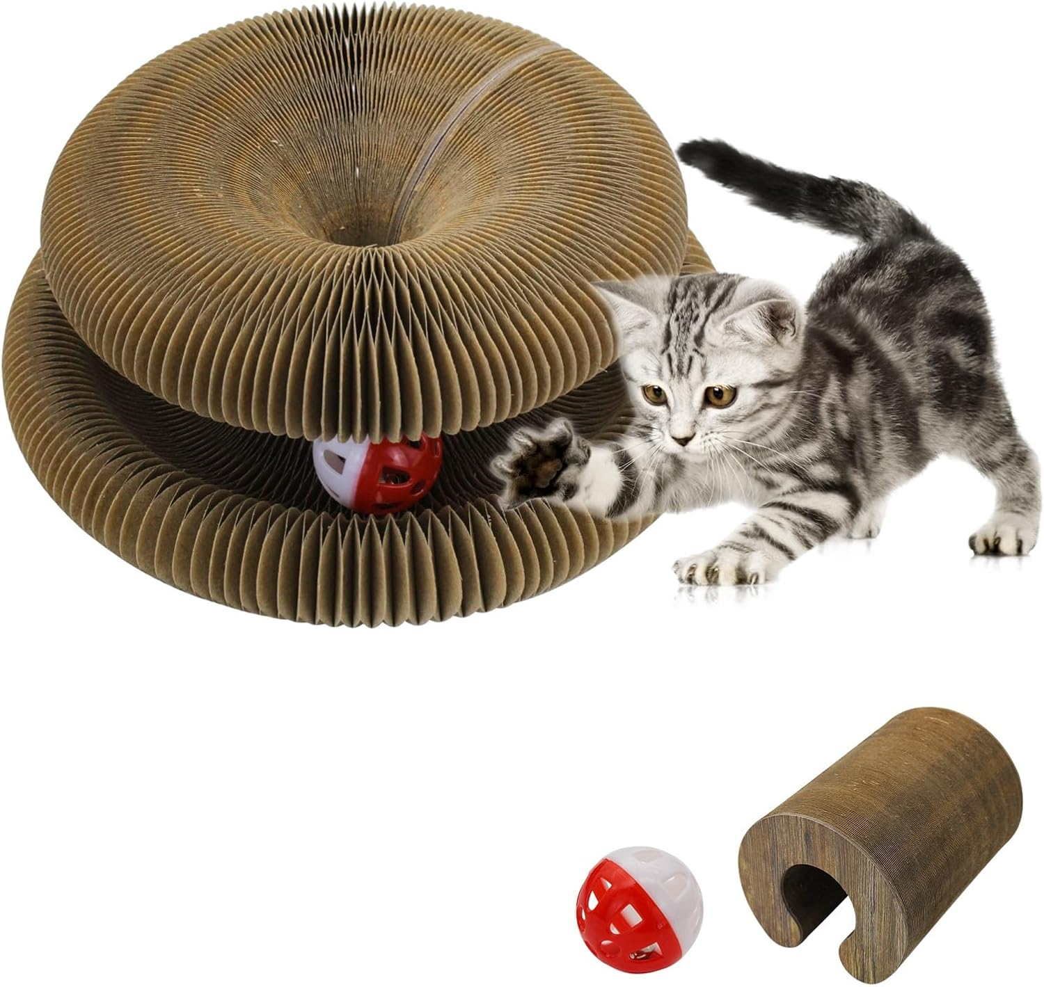 Andiker Magic Organ Cat Scratching Board, Corrugated Cardboard Cat Scratch with Ball for Playing Scratching Paws, Foldable Sanding Cat Toy for Indoor Cats for Mental & Physical Exercise (Type 1) image number 5