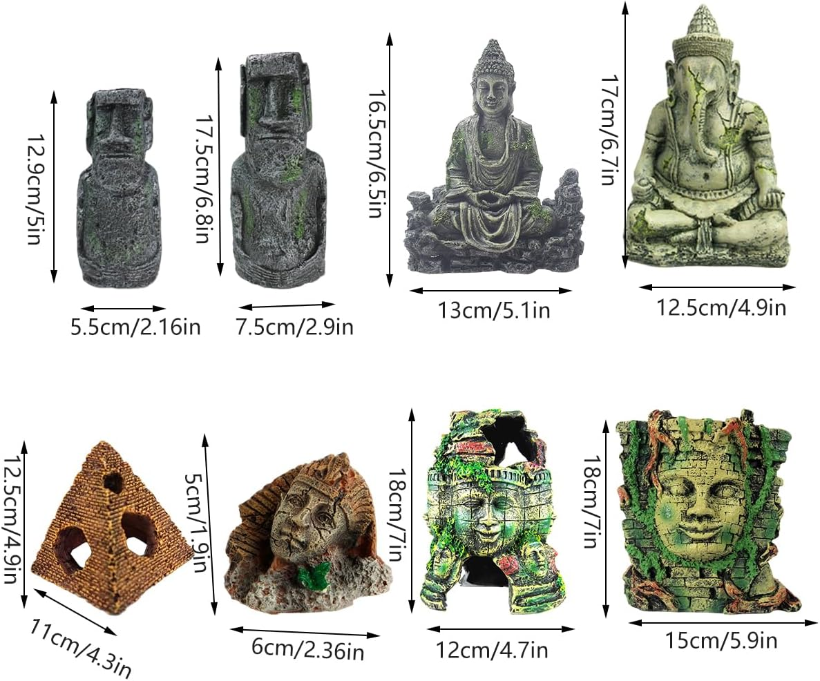 Aquarium and Reptile Tank Decorations, Easter Island Statues, Antique Roman Figures, Resin Ornaments for Aquatic and Terrarium Landscapes
