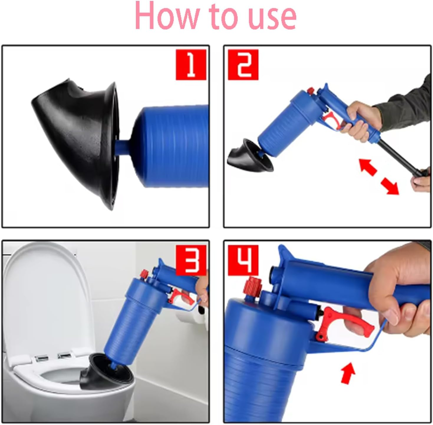 Toilet Drain Unclogger with 4 Sizes Suction Cups High Pressure Air Drain Unclogger for Toilet, Floor Drain, Sink, Bathtub, and Sink Blockages image number 2