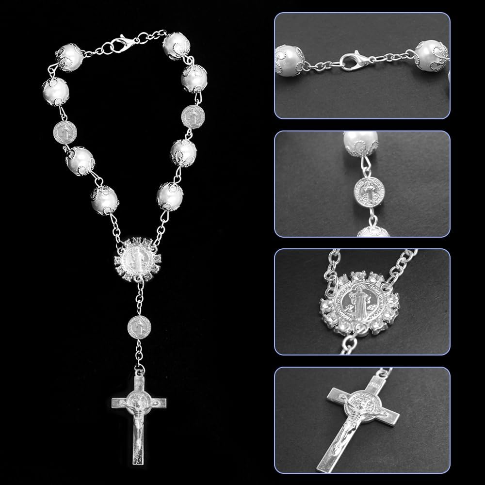 2 Pcs Rear View Mirror Accessories for Women, SENHAI Bling Butterfly Diamond Car Mirror Hanging Accessories and Rosary Beads Catholic Cross Car Decor, Home Decor Valentine'S Day Gifts image number 2