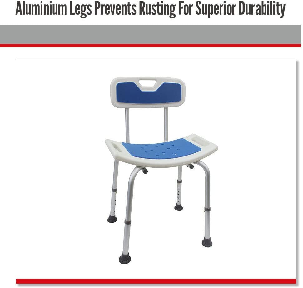 Aluminium Shower Seat Chair Stool Bench with Backrest Soft Pad Adjustable Height image number 5