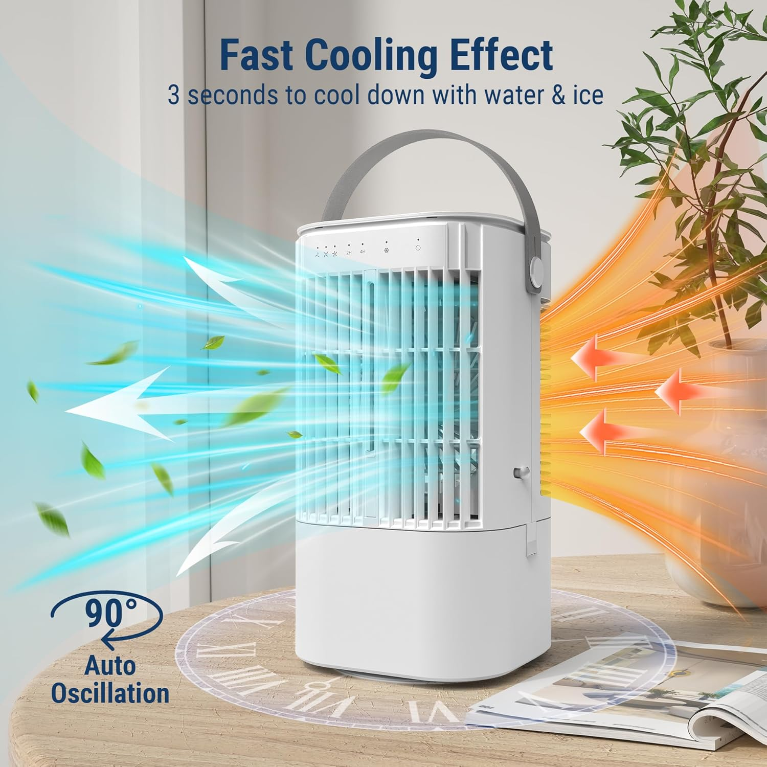Portable Air Conditioner Fan,4-In-1 Portable Windowless Air Conditioners,3-Speed Evaporative Air Cooler with 7 Color Lights,Swamp Cooler with 1000ML Water Tank,Desktop Mini Cooler (White) image number 5