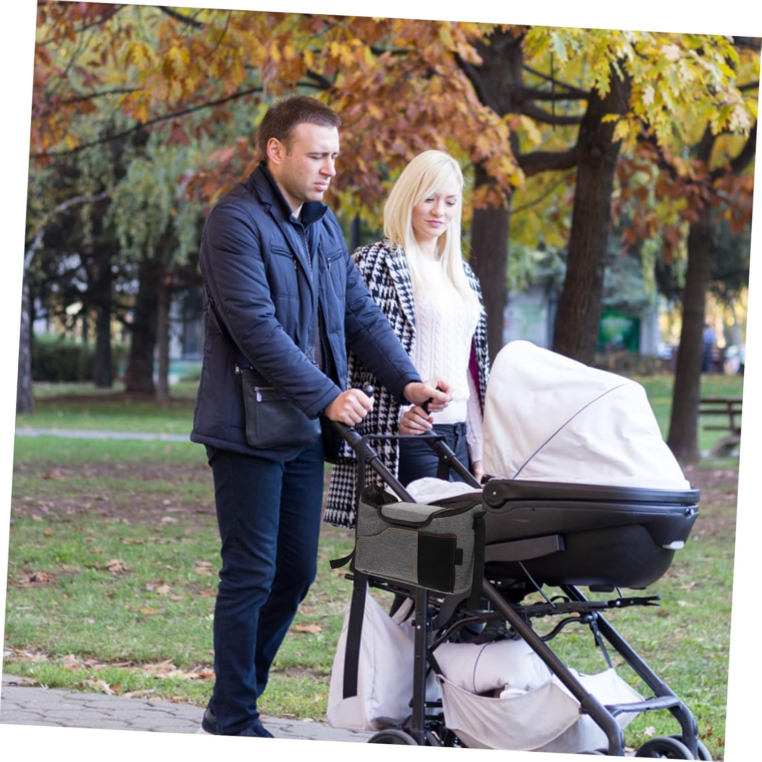 Stroller Hanging Pouch and Baby Diaper Bag Purse for Newborns, Adjustable Shoulder Strap, Waterproof Storage Organizer for Baby Supplies and Stroller Accessories image number 2