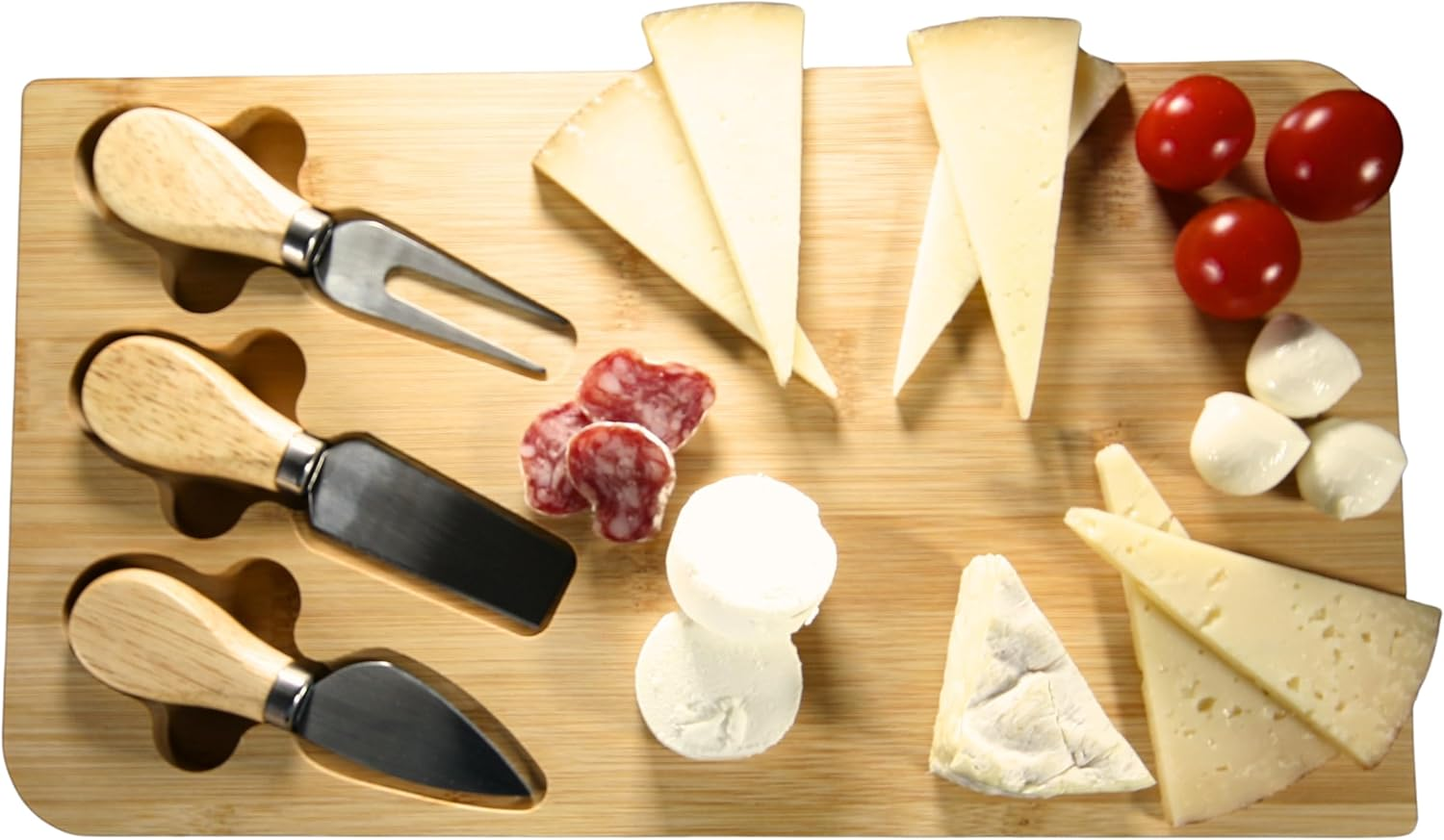 Bamboo Cheese Board with Knives - Set of 4 - Serving Board for Appetizers, Cold Cuts and Snacks - Elegant and Durable Special Dinner image number 3