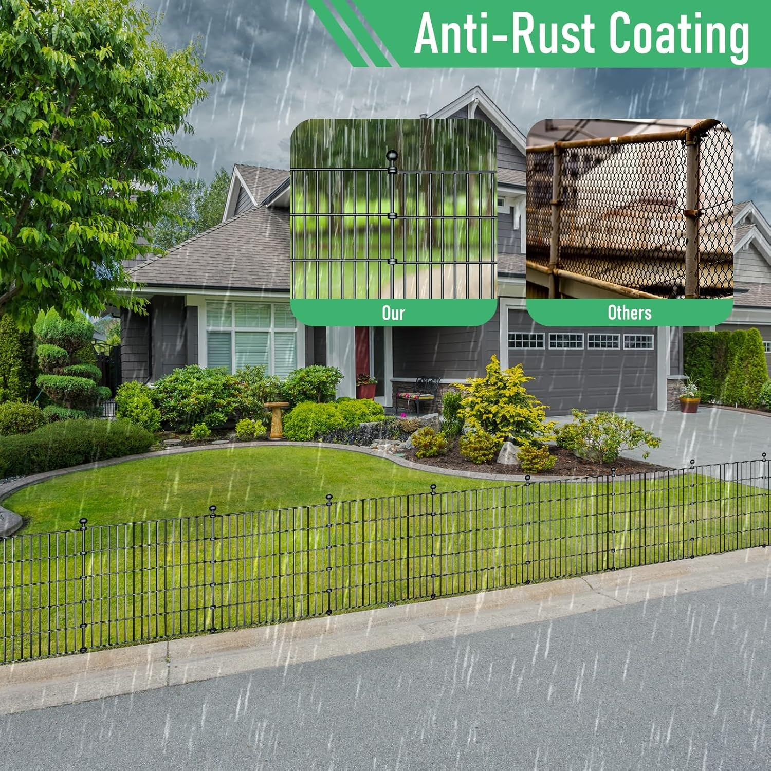 Black Decorative Garden Fence, 74 * 81Cm Rustproof Metal No Dig Animal Barrier, Arched Flower Border Panel Fencing Stakes with Gate for Dog Rabbit Yard Patio Outdoor Decor, 10Pack image number 4