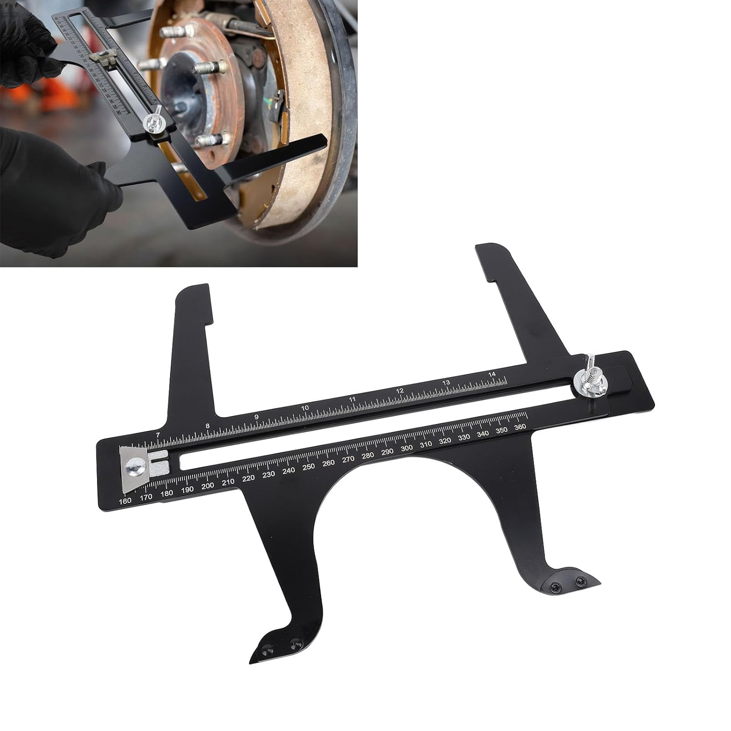 Brake Resetting Tool Brake Drum Measuring Tool 6.5-14.25In Stainless Steel for Rear Drum Brake Pad Parking Handbrake Rotor Reset