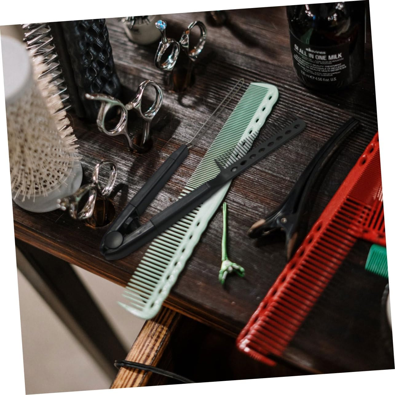 SOESFOUFU 2Pcs Professional Hair Straightener Brush Shape Hair Straightening Tool Skin-Friendly Prevent Family Travel Outdoor image number 6