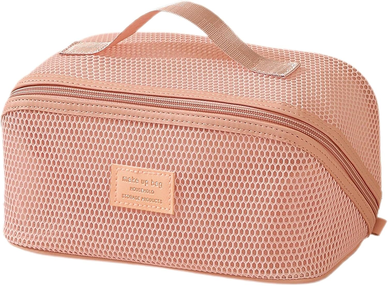 Zaciea Portable Cosmetic Makeup Pouch Bag for Women, Travel Toiletry Bag with Handle and Divider (White)