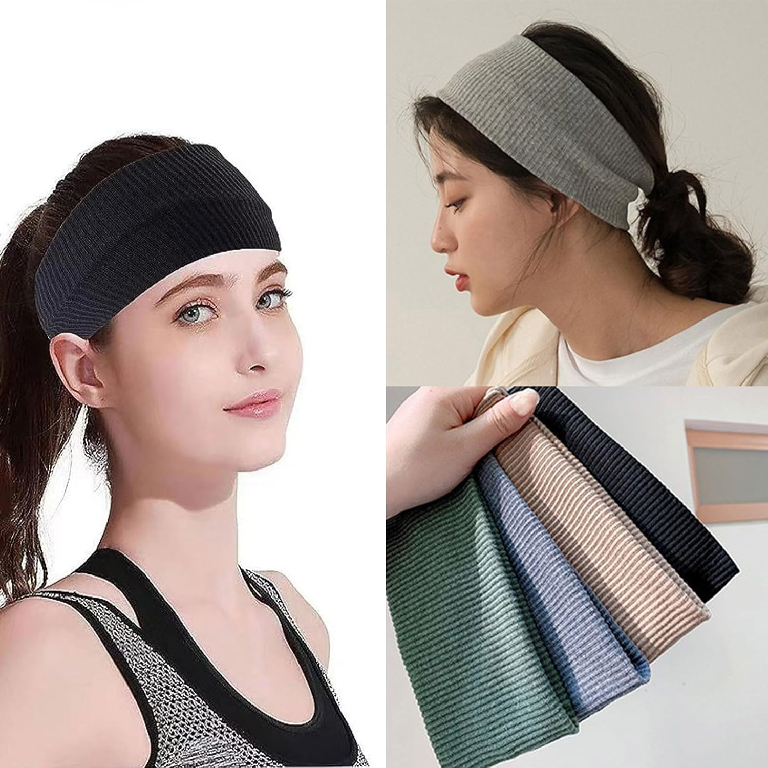 Women'S Sports Headband, Women'S Summer Sweat, Soft, Non-Slip Hairband, Cotton Headband for Cosmetics, Workout, Yoga, Running, Fitness, Gym, Pack of 4 image number 4