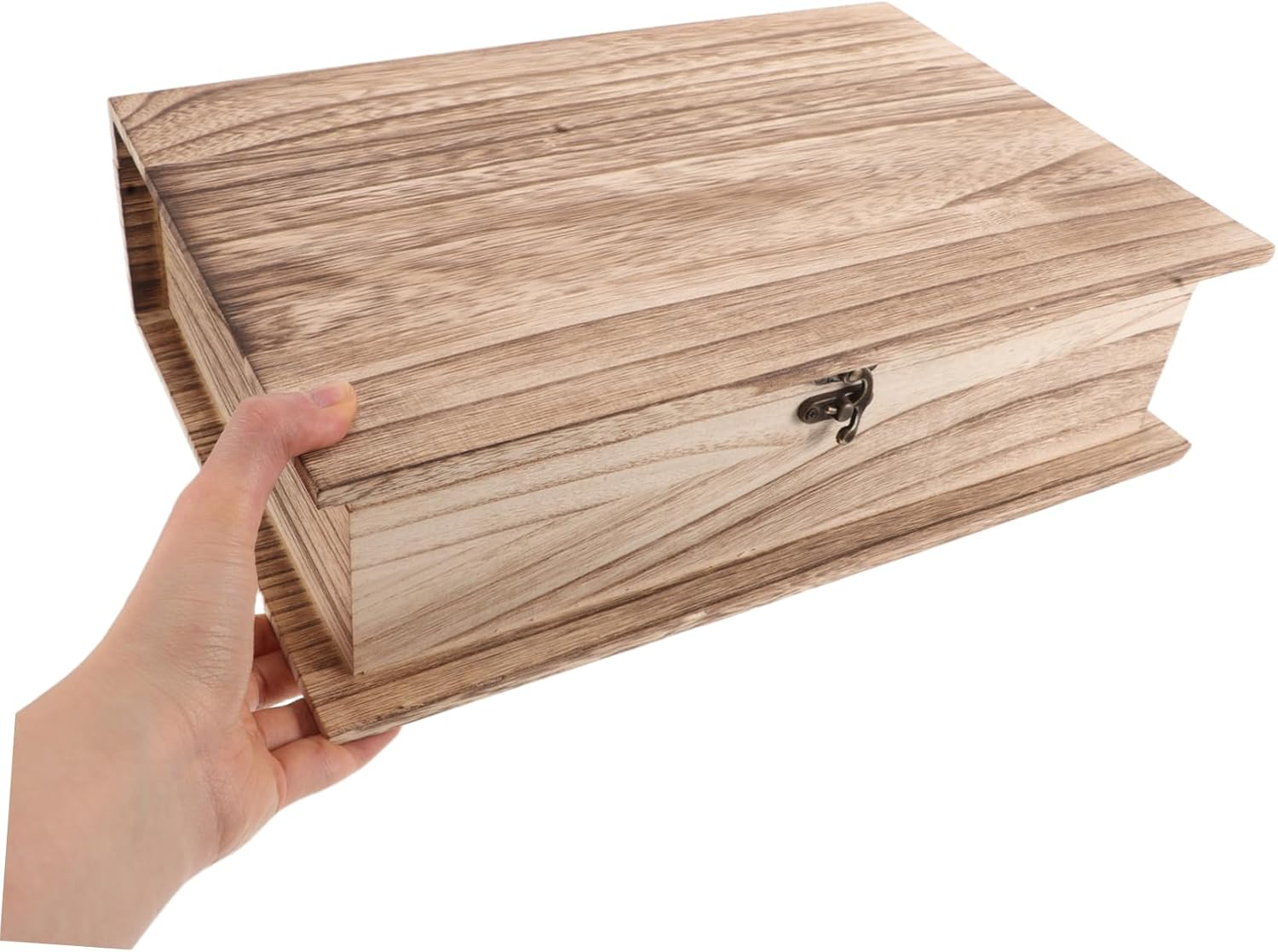 Vintage Large Wooden Storage Box Hinged Lid and Clasp Lock Rectangular Keepsake Memorial Box for Home Organization and Memory Storage image number 3