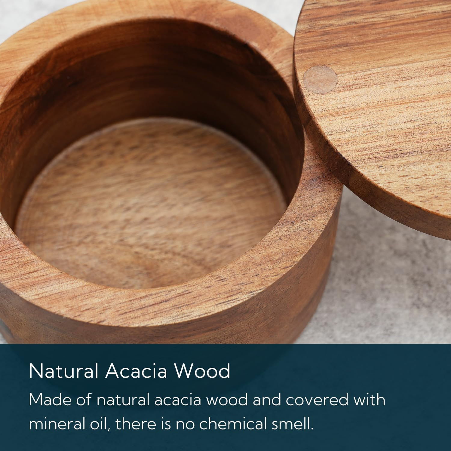 KITCHENDAO Acacia Wood Salt Cellar Bowl Box, Elegant Kitchen Salt Container Holder with Swivel Magnetic Lid to Store Pepper Spice Bath Salt Sea Salt Herbs or Favorite Seasonings, 6Oz - Acacia(No Spoon) image number 3