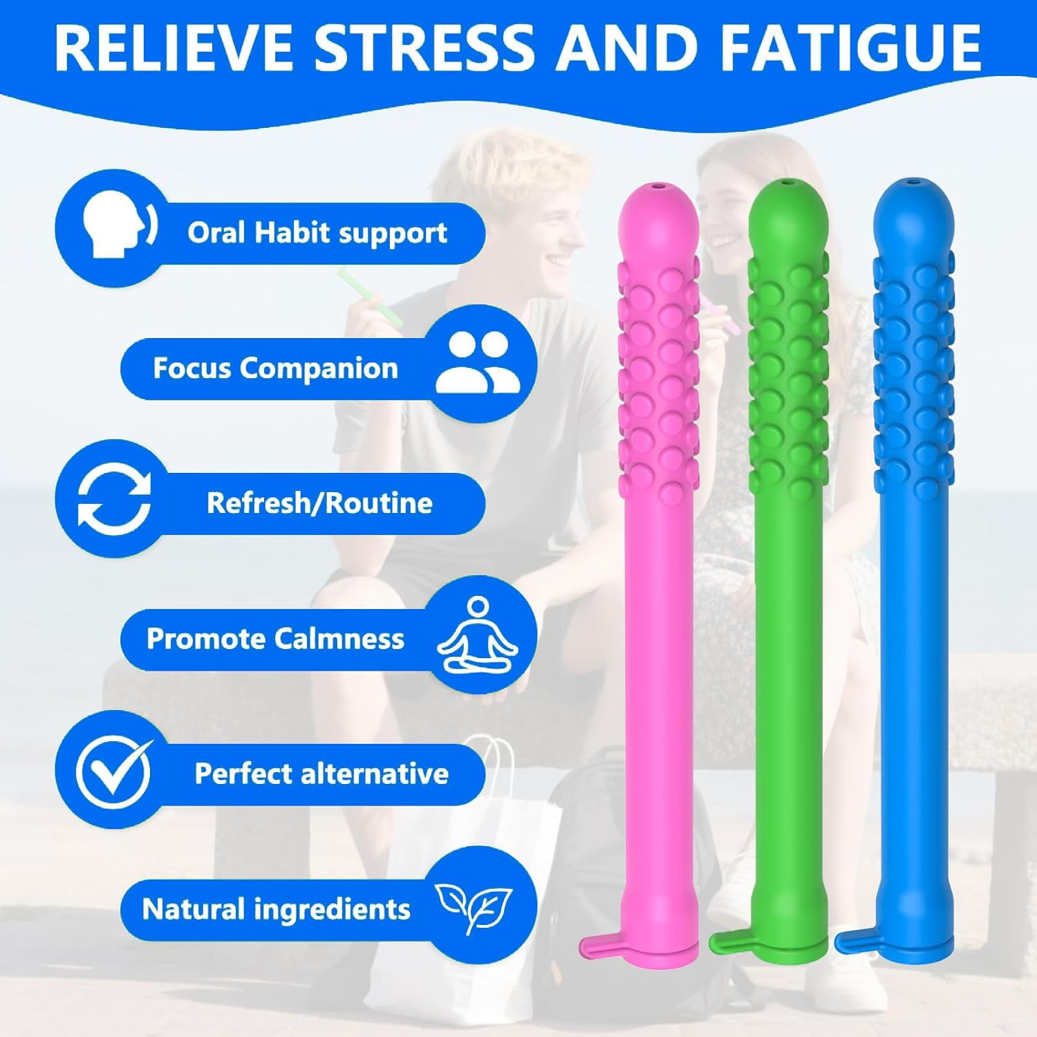 6Pcs Chewable Essential Oil Breath Sticks - Reusable Silicone Chewable Breather, Washable for Adults image number 2
