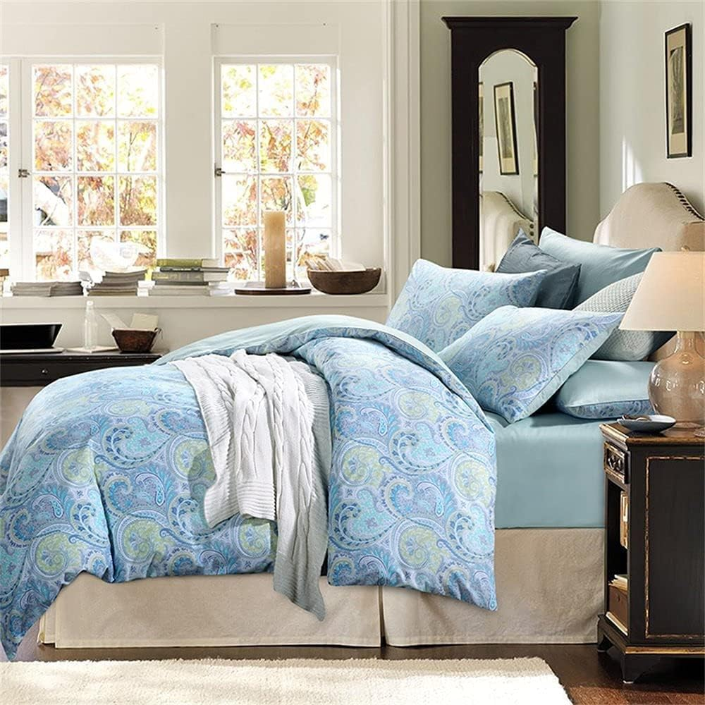 Brandream French Country Garden Toile Floral Printed Duvet Quilt Cover Cotton Bedding Set Asian Style Tapestry Pattern Chinoiserie Peony Blossom Tree Branches Multicolored Design (Queen,Mint Green)