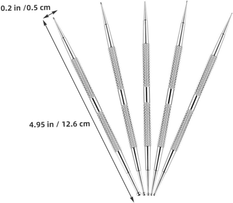 Healeved 5Pcs Nail Dotting Pen - Dual-Ended Nail Art Dotting Pen Tools Stainless Steel Manicure for Home DIY Gradient Salon Use image number 6
