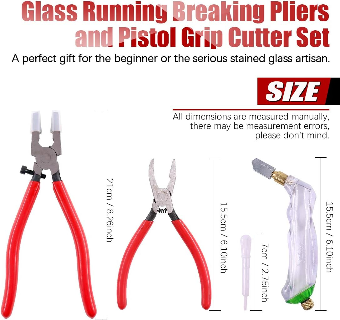 Hilitchi 3-Pcs Premium Glass Running Breaking Pliers and Pistol Grip Cutter Set Glass Tool for Stained Glass, Mosaics and Fusing Work image number 6