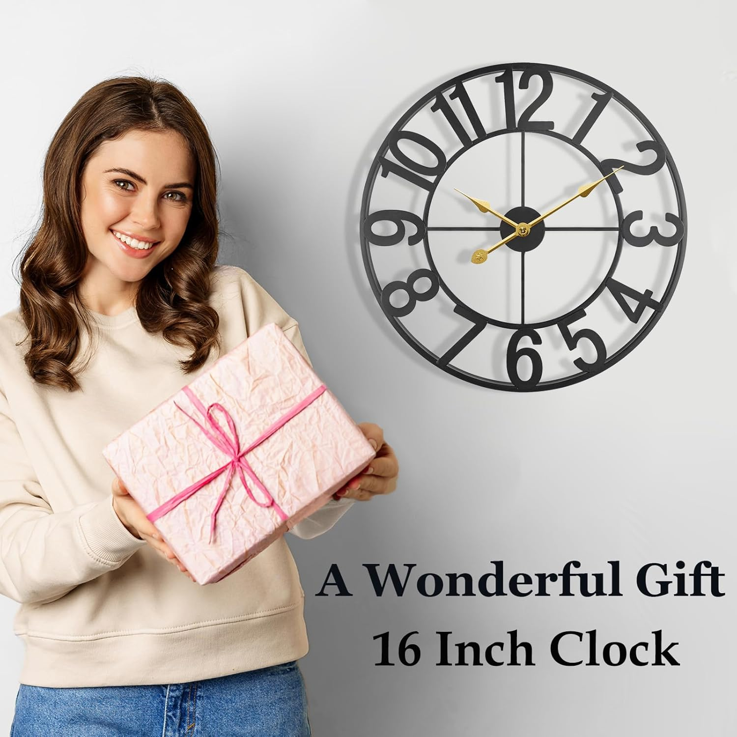 SUKYING Large Outdoor Clock, Silent Non-Ticking Battery Operated Outdoor Wall Clock, Black Modern Metal Wall Clock for Patio, Porch, Pool Area, Kitchen, Bedroom, Living Room, Farmhouse Decor - 16 Inch image number 6