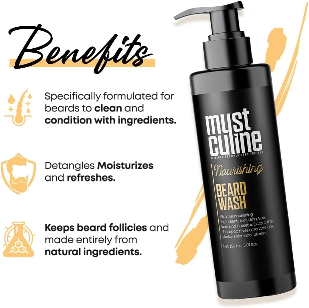 Mustculine Beard Wash Shampoo, Tea Tree Oil & Argan Oil Anti-Dandruff, Anti-Itching Shampoo for Men (1 Package) image number 6