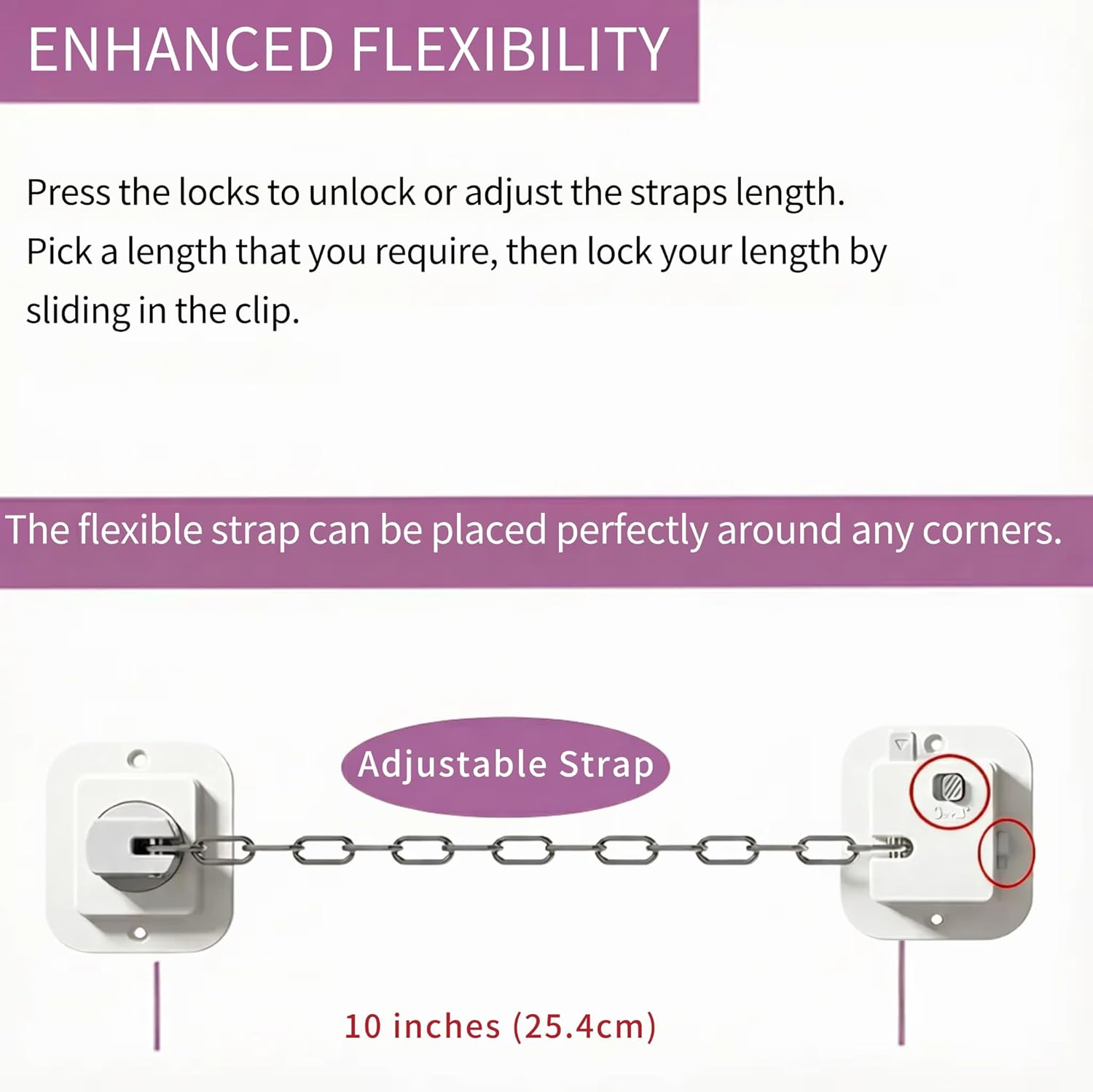 Child Proof Door Lock with Adjustable Strap, 3M Adhesive Safety Locks for Baby & Pets, No Tools Needed 2 Pack image number 2