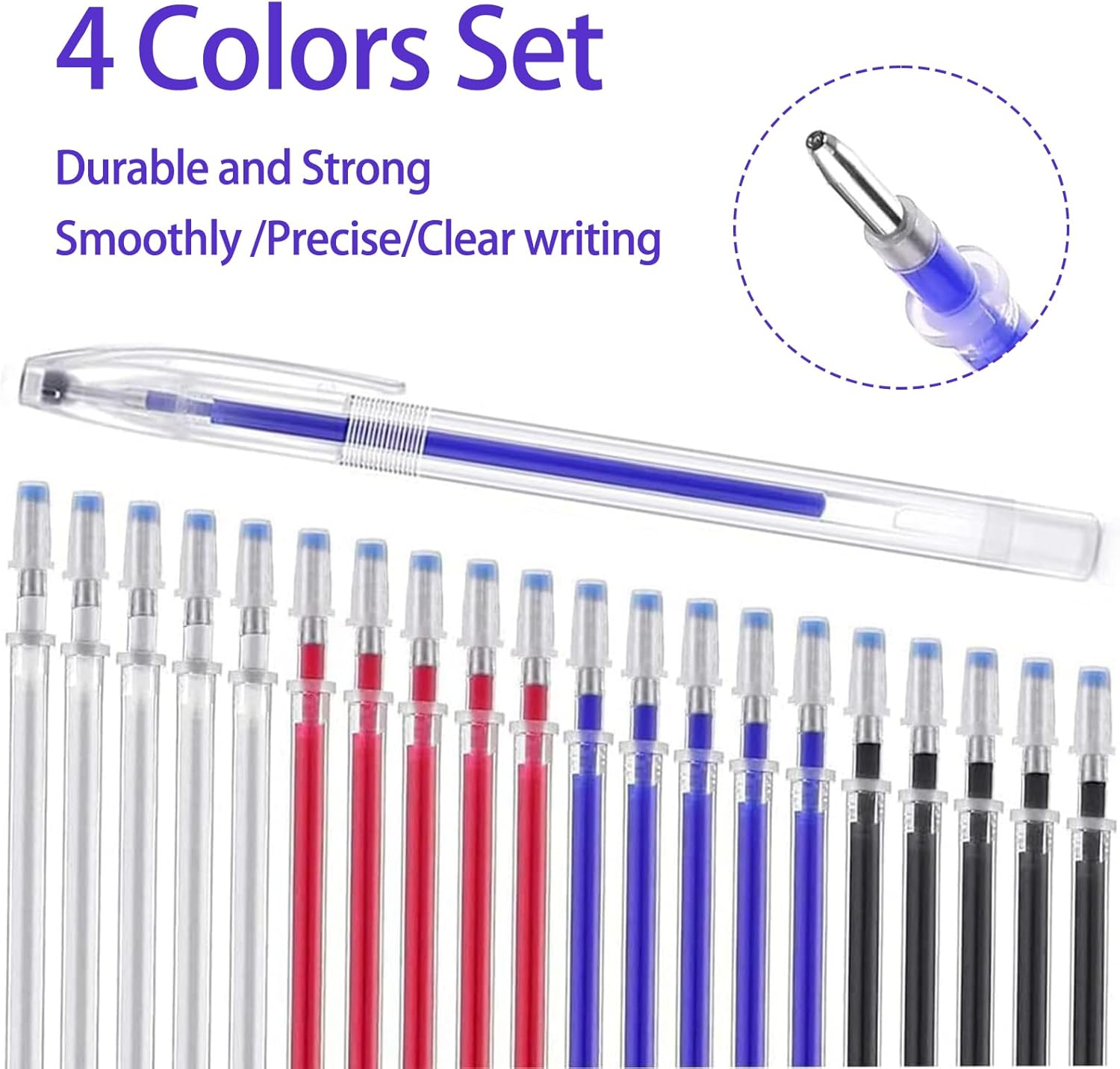 24 Pcs Heat Erase Fabric Pens, High-Temperature Vanishing Erasable Pens for Dressmaking Tailoring, Chalk Pen for Fabric Markers Tailors Quilters Dressmakers Sewing DIY Sewing Projects (4 Colors) image number 2