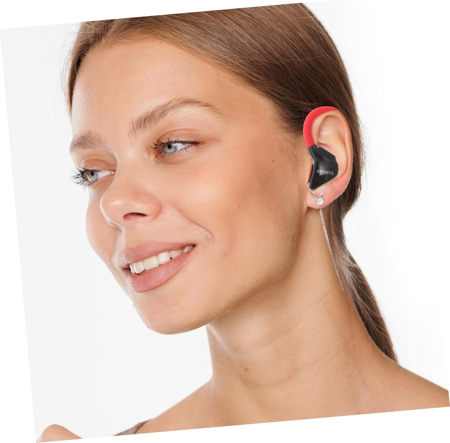 HEALSOPTHY Wired Ear Hook Earphones for Running Noise Isolating Sweat-Proof Corded Earbuds for Active Lifestyle Red Wired Headset for Cell Phone Sports image number 5