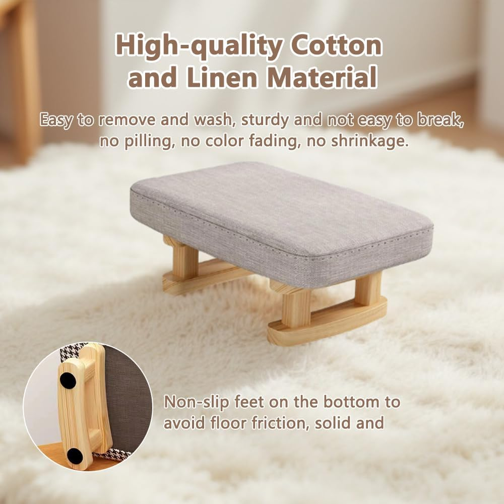 Small Foot Stool Ottoman, Rectangle Fabric Foot Stool Rest, Pouffe Padded Chair Stool with Removable Cover, Sofa Sponge Foot Stool Rest for Couch, Living Room, Bedroom, Entryway image number 4