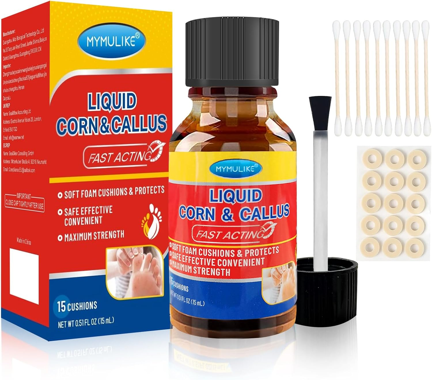 Liquid Corn Remover, Corn Removers for Toes, Extra Strength Liquid for Corn, Safe Removes Corns and Callus, 15Ml Liquid with 15PCS Cushions 10PCS Swabs (15ML*1) image number 6