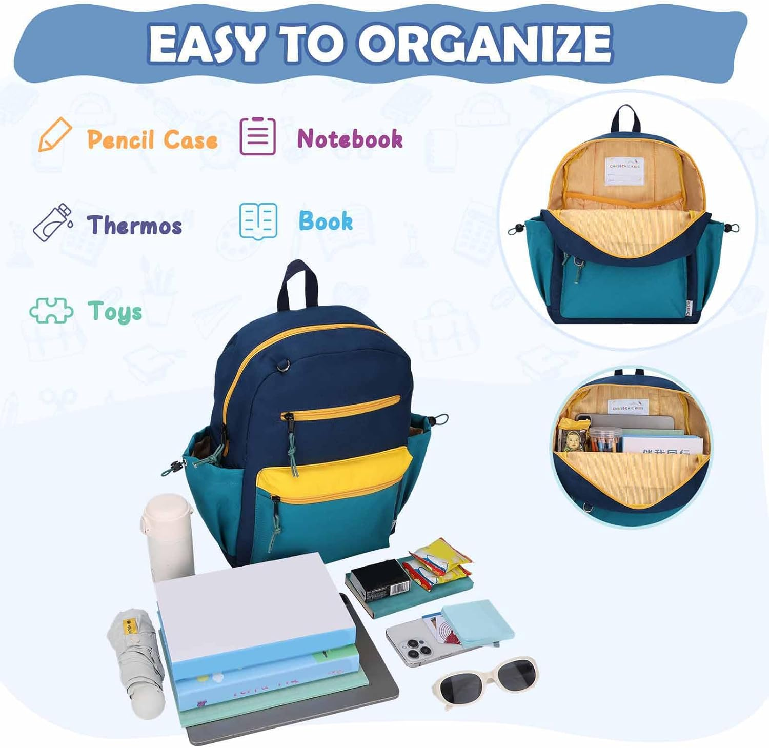 Chase Chic Kids Backpack, Cute School Bag with Security Reflective Strips, Lightweight Toddler Rucksack with Bottler Holder image number 4