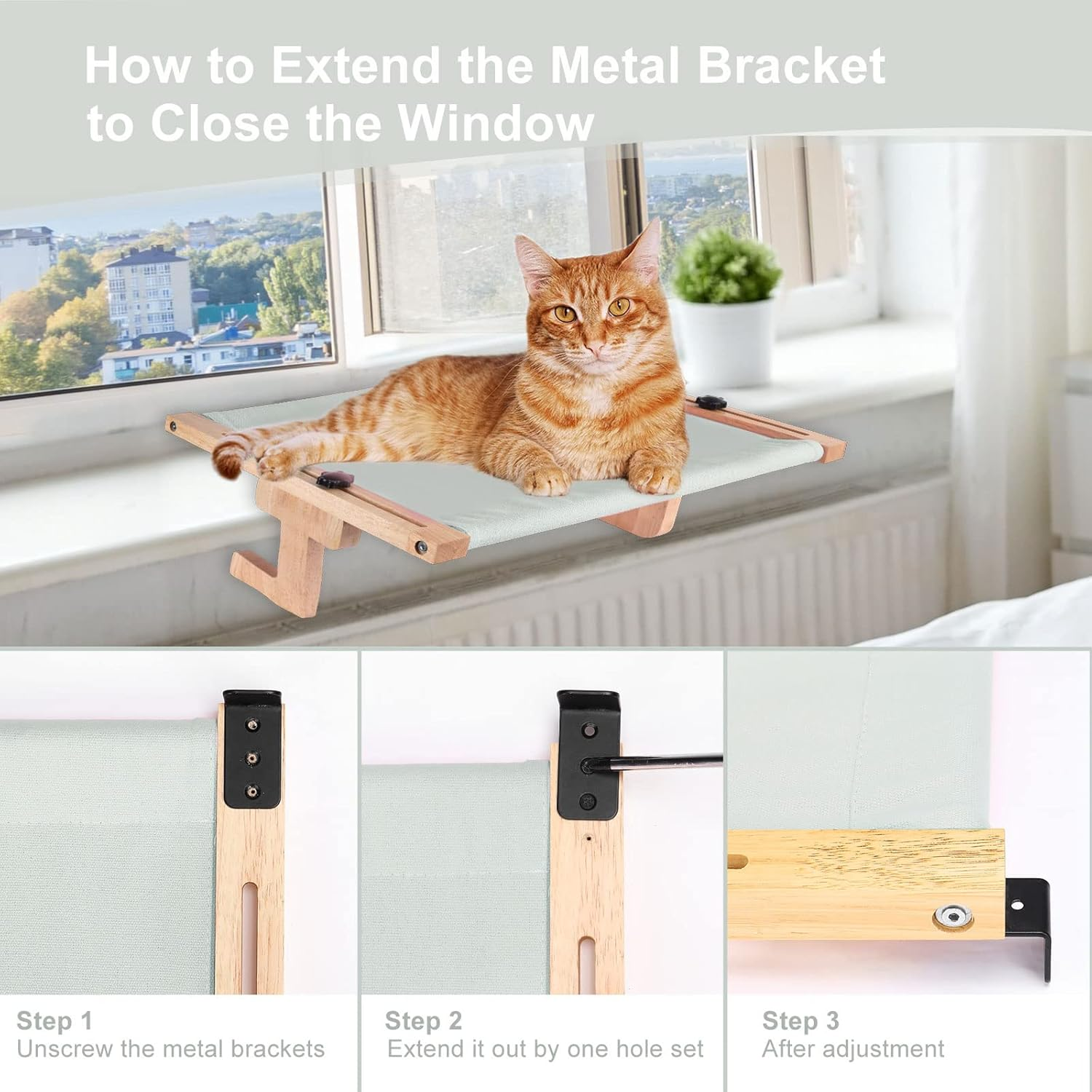 Petmolico Cat Window Perch, Wood Cat Ledge for Window Sill Cat Window Hammock for Indoor Cats up to 40 Lbs, Gray image number 5