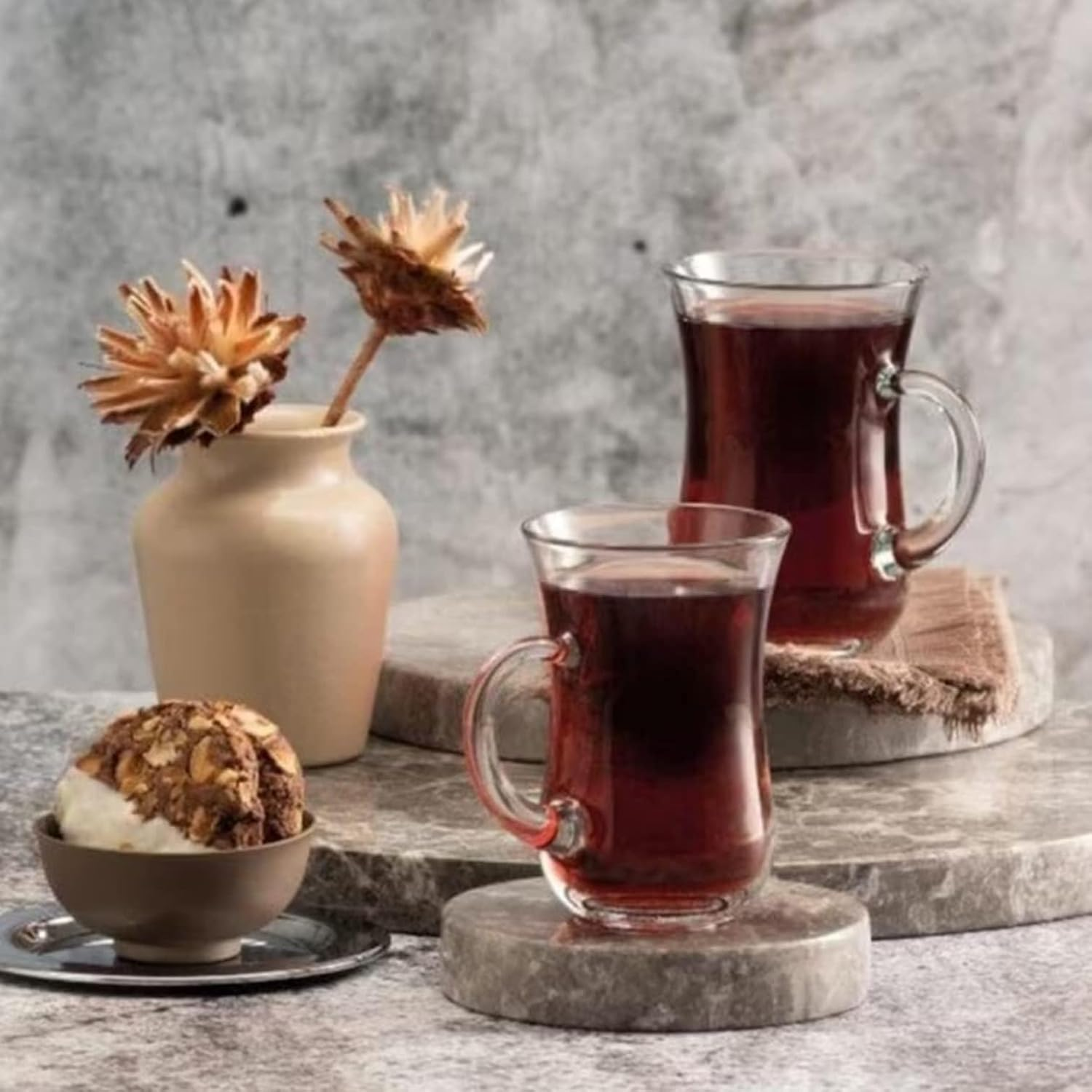 Ums Turkish Tea Glasses with Handle - 6 Pcs Tea Cups, Slim Waist Design and Thick Sole Prevent the Tea from Getting Cold, Capacity 145Cc, 4 3/4 Oz, 2.5'' X 4H image number 5