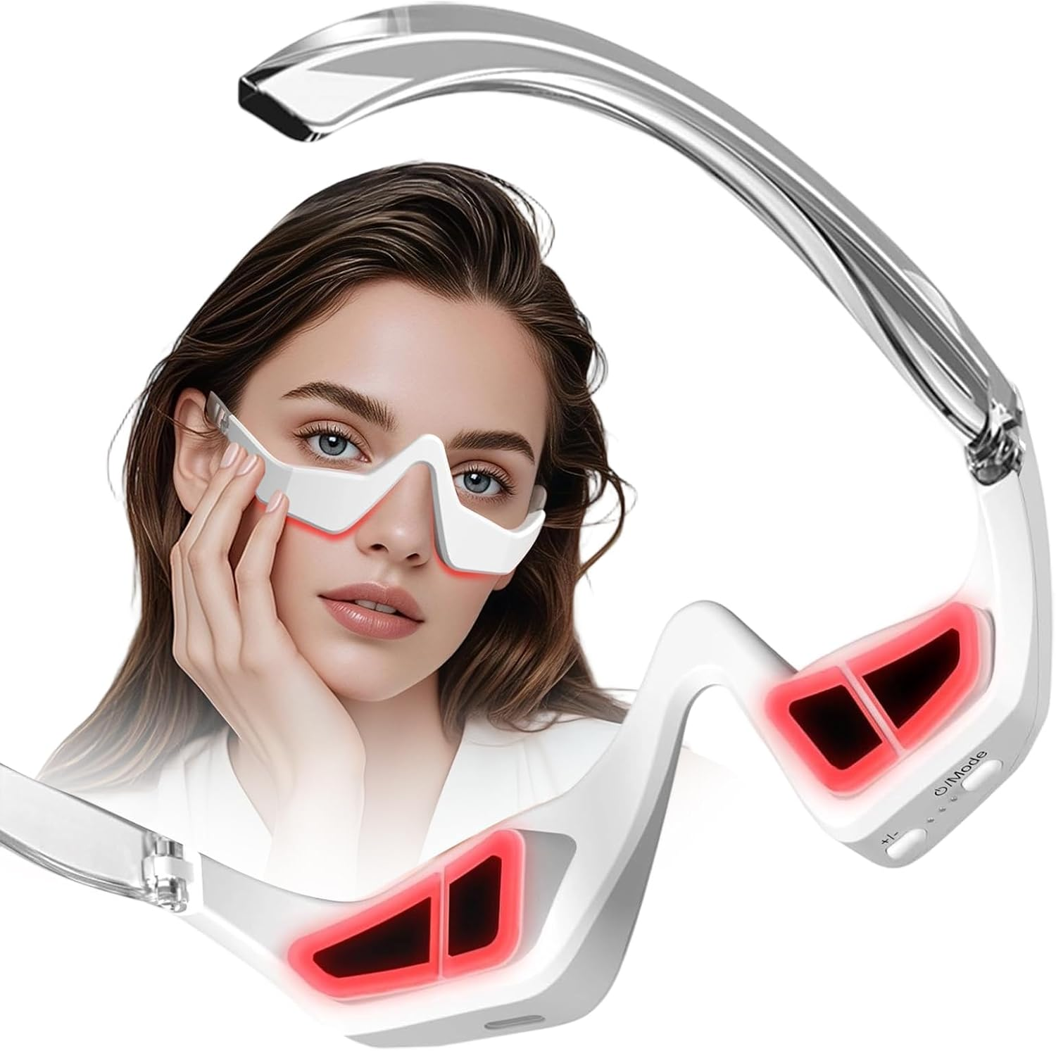 Under Eye Red Light Therapy Device, 4 Modes Red Light Therapy Glasses for Eyes Light-Weight Eye Massager for Reducing Dark Circles and Puffiness, Smoothing Fine Lines image number 2