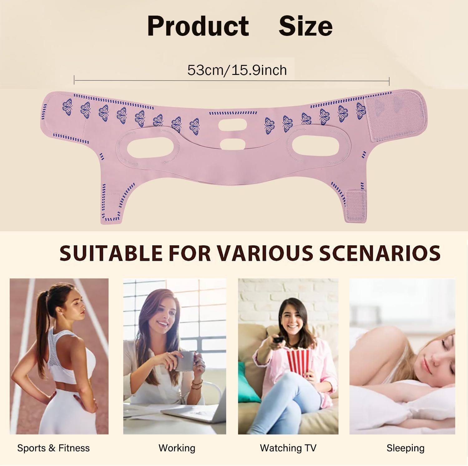 MASIKA Double Chin Reducer， Double Chin Eliminator ，V Line Lifting Mask,Chin Lift，Chin Wrap，Womenfacial Lifting Strap。, Butterfly image number 3