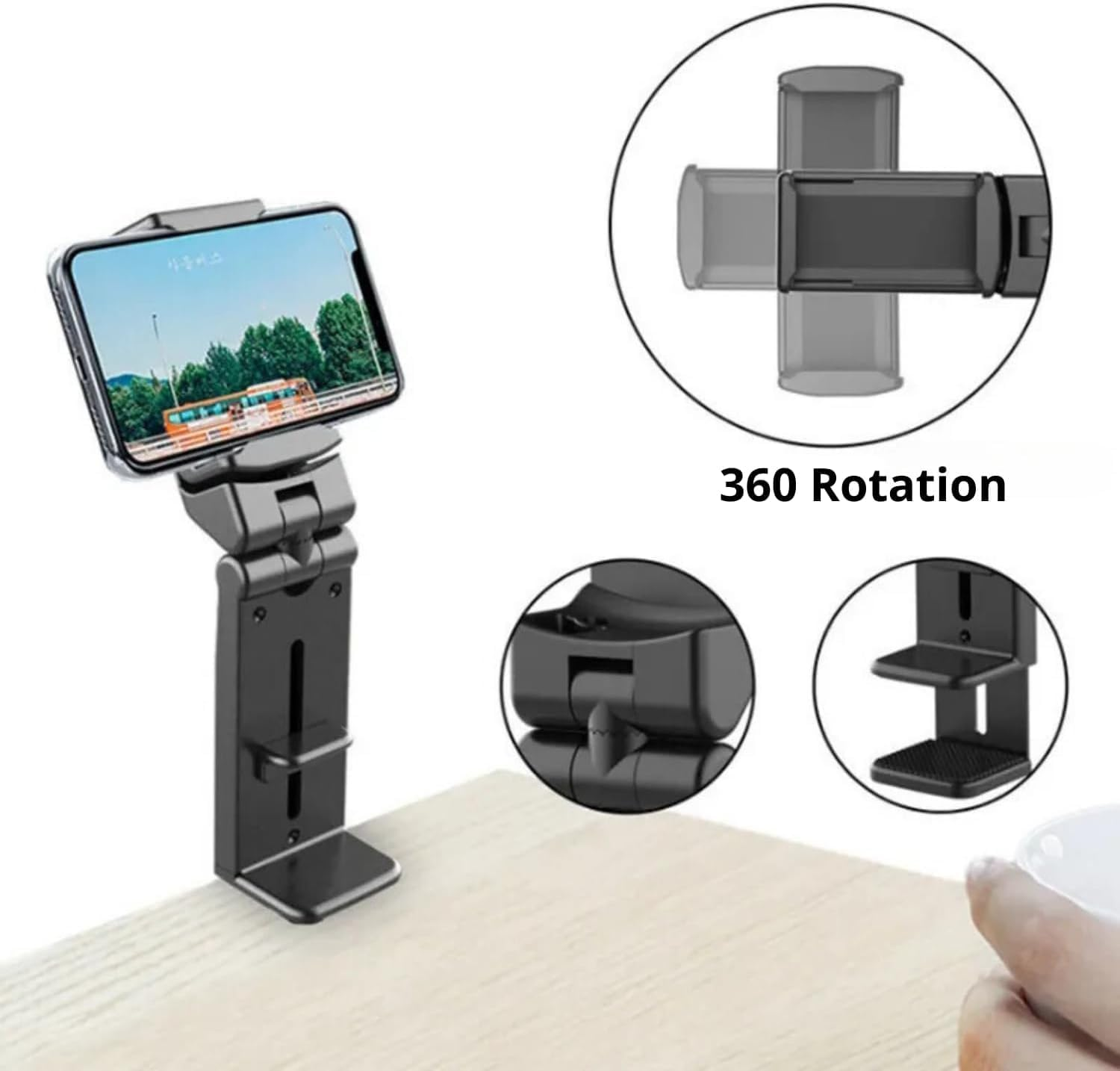 Airplane Phone Holder Travel Essentials, Multi-Directional 360&deg; Degree Rotation, Pocket-Sized Universal Handsfree Phone Mount for Flying Home Kitchen Office and Travel Accessories Must Haves (Green) - Black image number 7