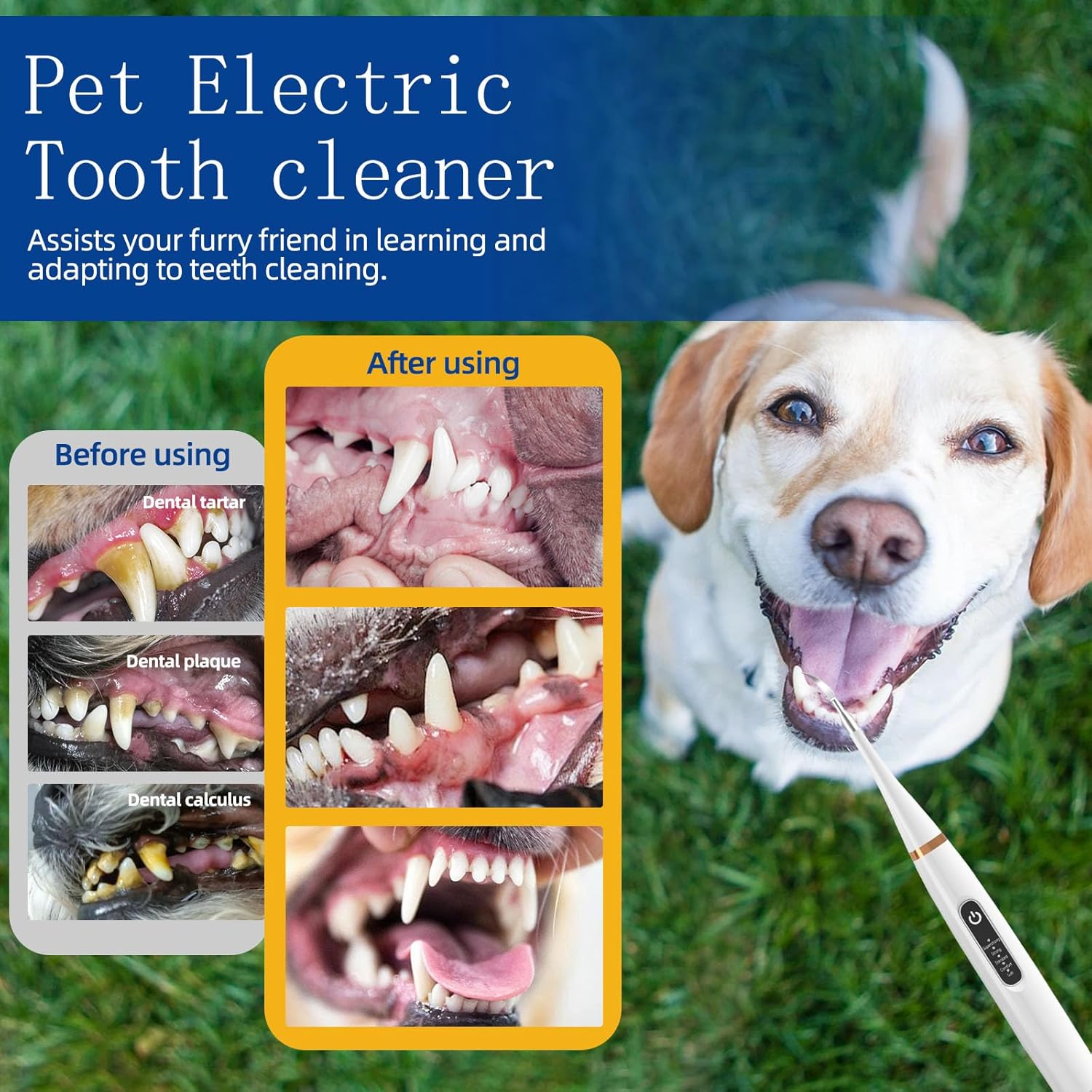 Dental Care Cleaner Kit for Dogs Cats Reduces Plaque & Tartar Buildup，Dog Electric Toothbrush Kit Gentle and Comfortable for Pet Teeth Oral Care image number 5