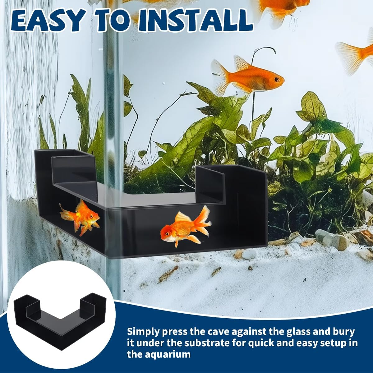 AIMALL Fish Tank Aquarium Underground Tunnel Decoration, 4.92-Inch Black Corner Fit Habitat Enhancer for Fresh and Saltwater Tanks image number 3