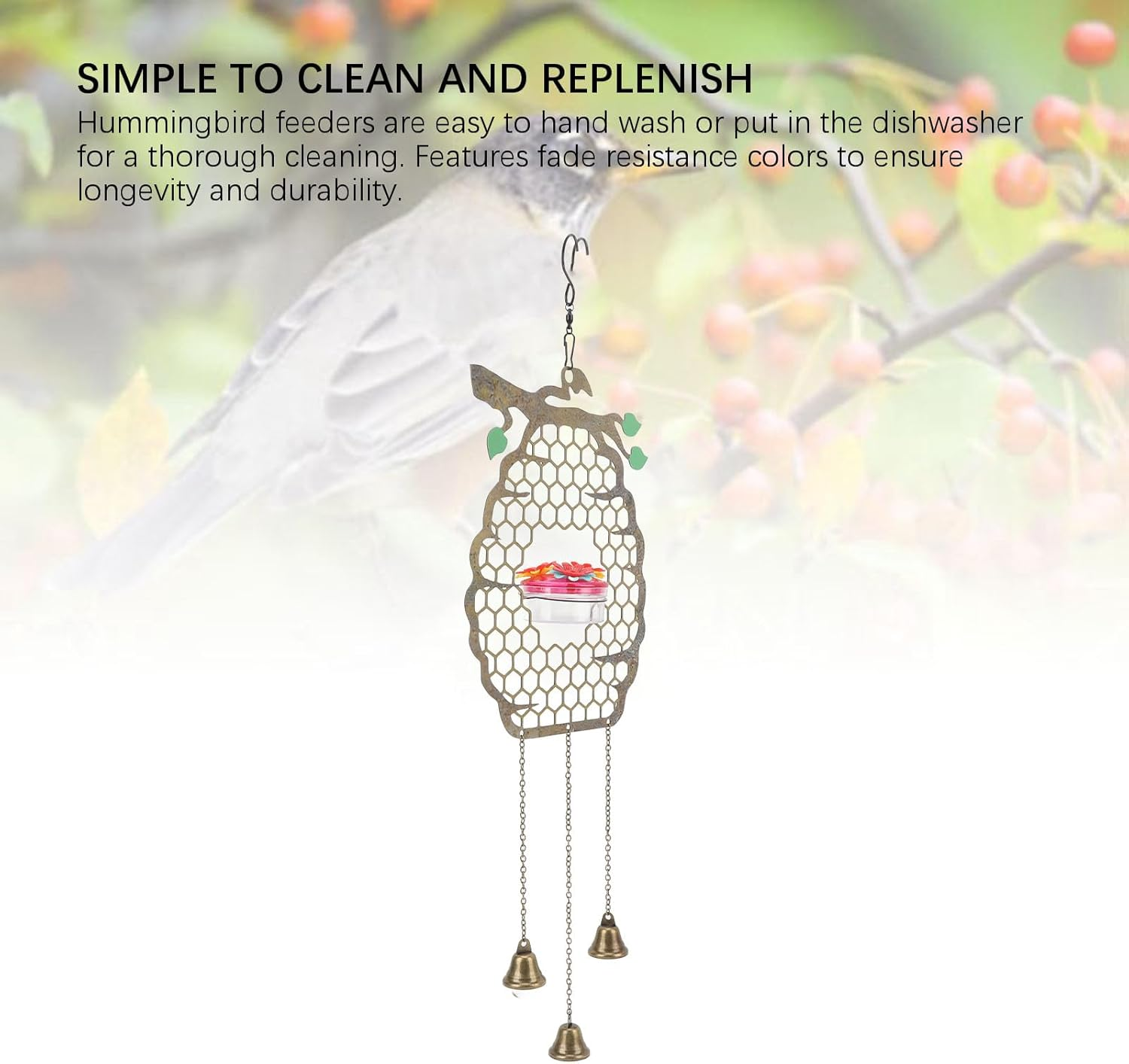 Innovative Hanging Beehive Wind Chimes Hummingbird Feeder, Outdoor Garden Lawn Decor, Attracts Hummingbirds, Easy to and Replenish, Lightweight and Sturdy, Ideal Bi image number 1