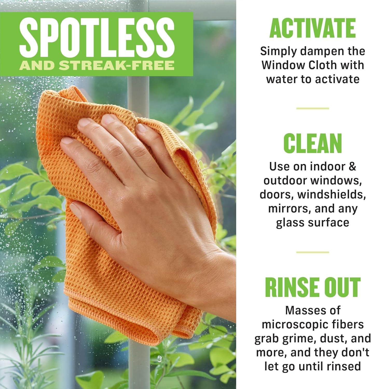 E-Cloth Window Cleaner Kit - Window and Glass Cleaning Cloth, Streak-Free Windows with Just Water, Microfiber Towel Cleaning Kit for Windows, Car Windshield, Mirrors - Tangerine Orange image number 6
