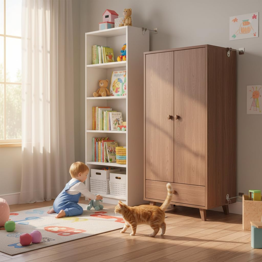 Furniture Safety Anchor, Baby Proofing Wall Anchor, Durable Metal Furniture Straps for Earthquake and Anti-Tip, Compatible with Cabinets, Wardrobes, Drawers, and Bookshelves, Easy Installation, 10 Pcs - Ruibex image number 2