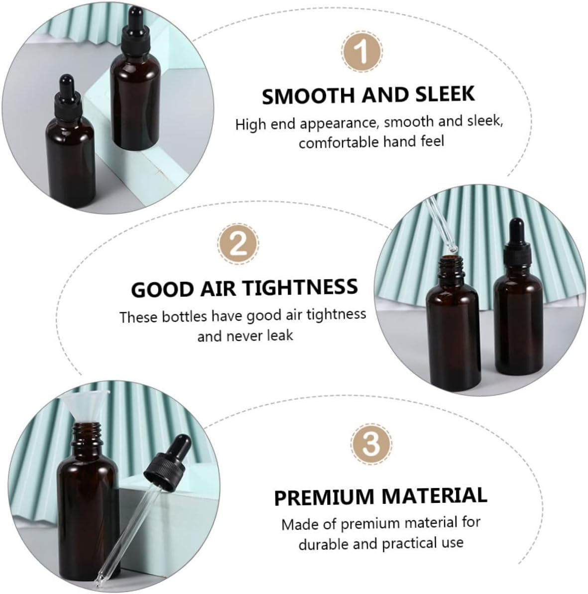 FOMIYES 50Ml Amber Glass Essential Oil Bottles 10Pcs Refillable Dropper Dispenser Bottles Portable for Travel and Storage image number 5