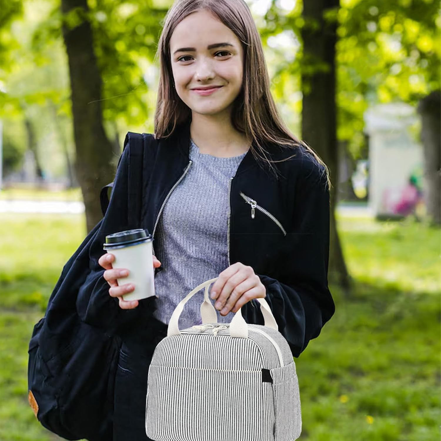 Bluboon Lunch Box for Women Cute Lunch Bag Reusable Insulated Lunch Bags Large Capacity Lunchbox Cooler for Work Picnic or Travel - Beige Strawberry 12 image number 6