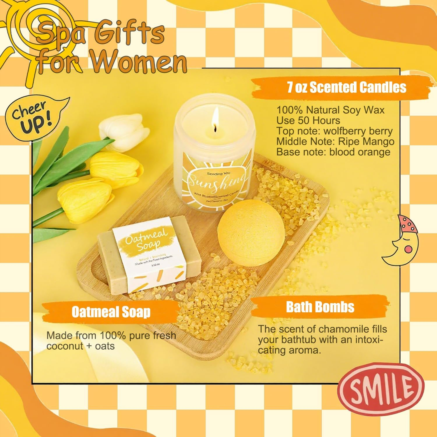 Birthday Gifts for Women,10Pcs Unique Gift Basket Set for Women, Happy Birthday Gift Ideas, Mothers Day, Best Friend Birthday Xmas Gifts.(Yellow) image number 3