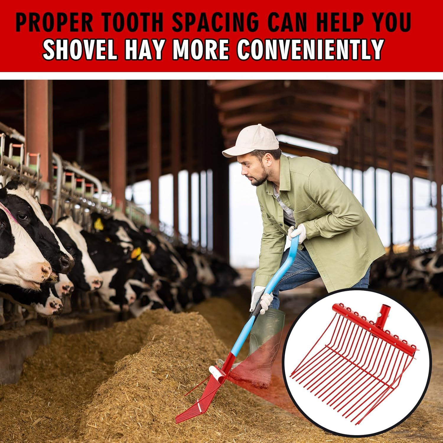 Tandefio 1 Pcs Metal Fork Head Manure Pitch Fork Replacement Head Horse Rake Bulk with Angled Tines for Horse Stall Picking up Manure Garden Animal Husbandry (Red) image number 2