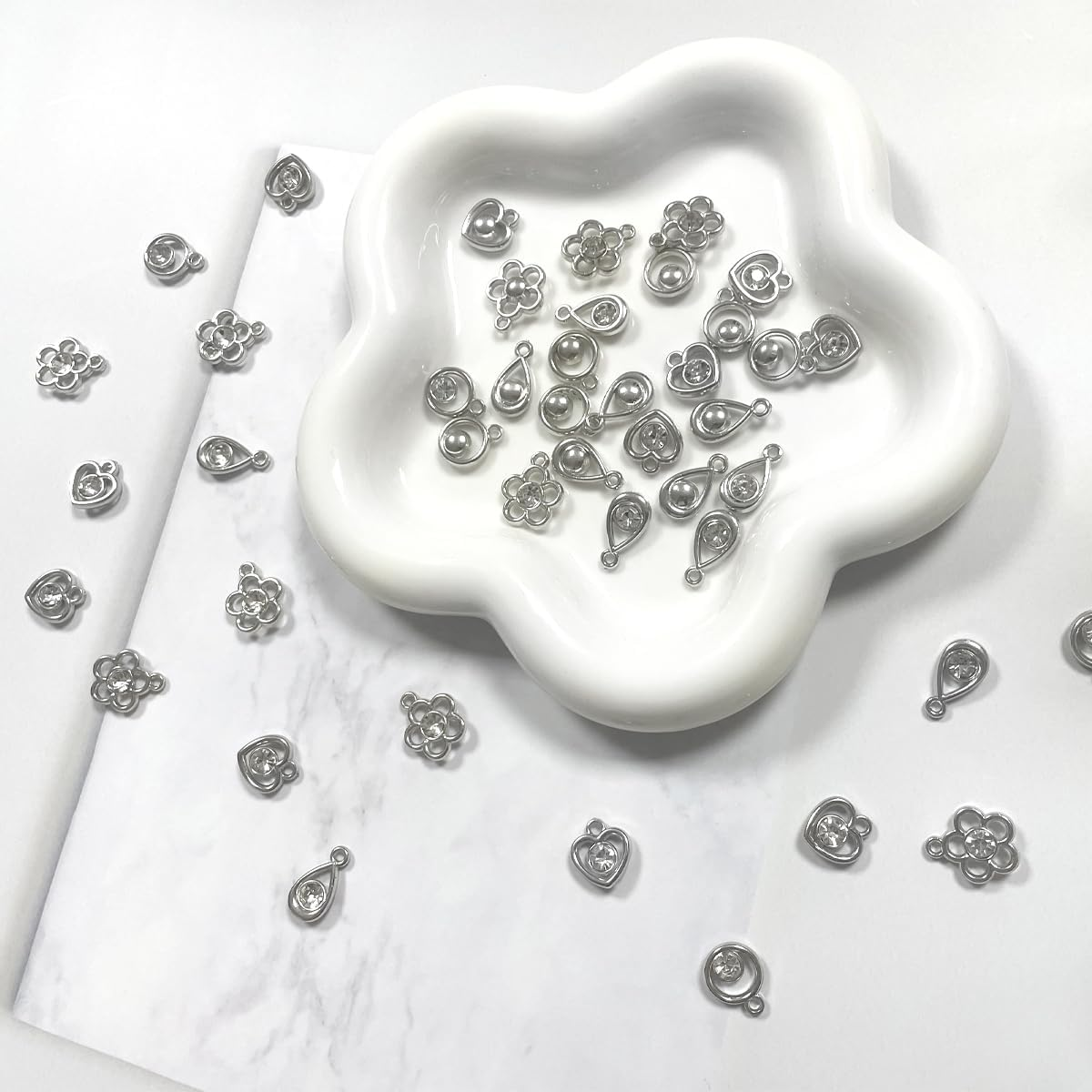 Rhinestone Pendant, 50 PCS Silver Star Heart Flower Teardrop round Charms for Jewelry Making, Bracelet, Necklace, Earring Accessories (About 14Mm) image number 2