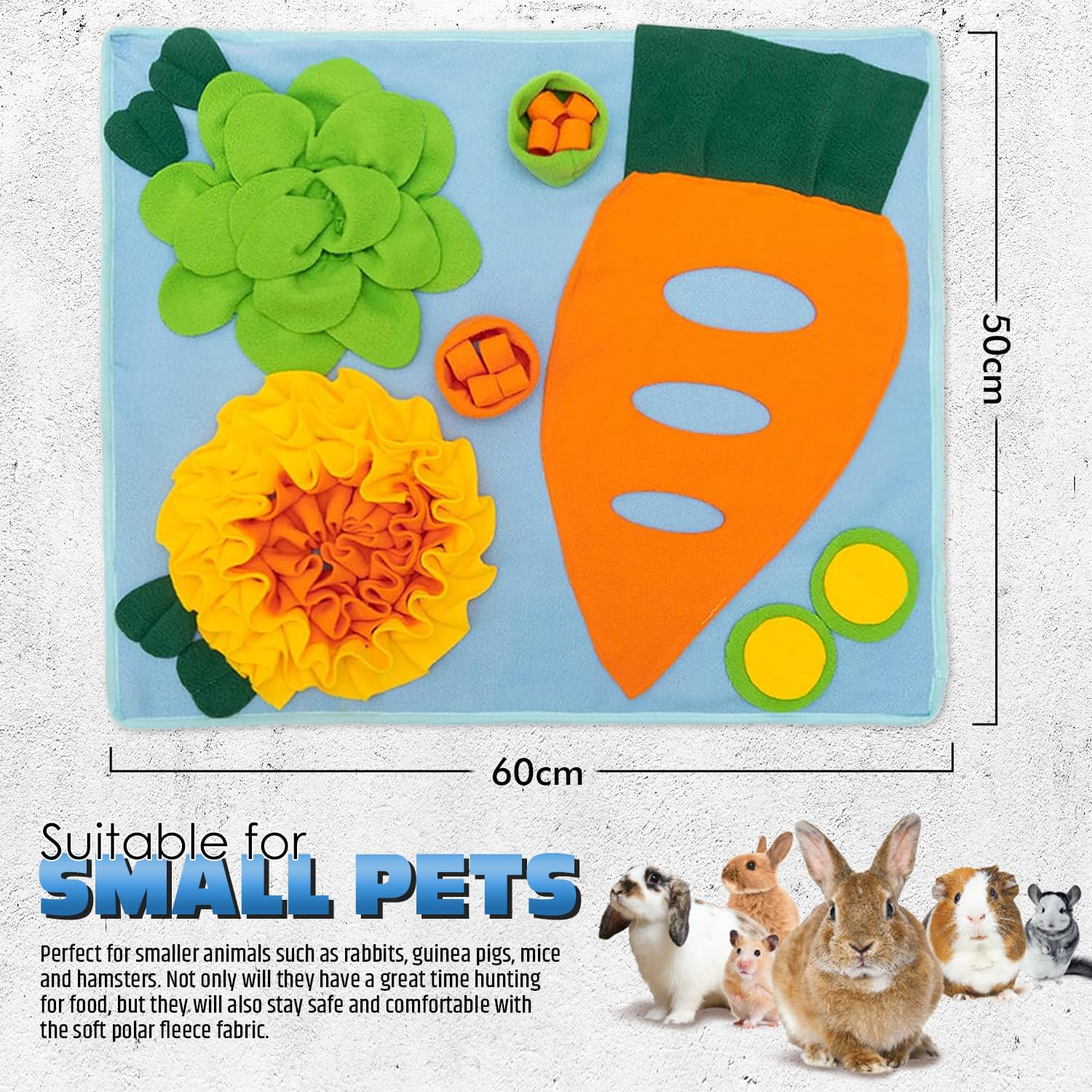 Rabbit Snuffle Forage Mat, Felt Cloth Pet Foraging Mat, Enrichment Activity for Rabbits, Guinea Pigs, Ferrets, Chinchillas, Interactive Washable Fleece Dispenser Cat Bunnies Hay Feeder Indoor Hamsters